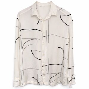 Zara Man White Black Abstract Line Print Button-Up Shirt Size M